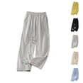 thumbnail image 1 of Cotton Linen Pants for Women 2026 Spring Summer Loose Elastic Waist Wide Leg Flower Embroidery Beach Pants with Pockets, 1 of 4