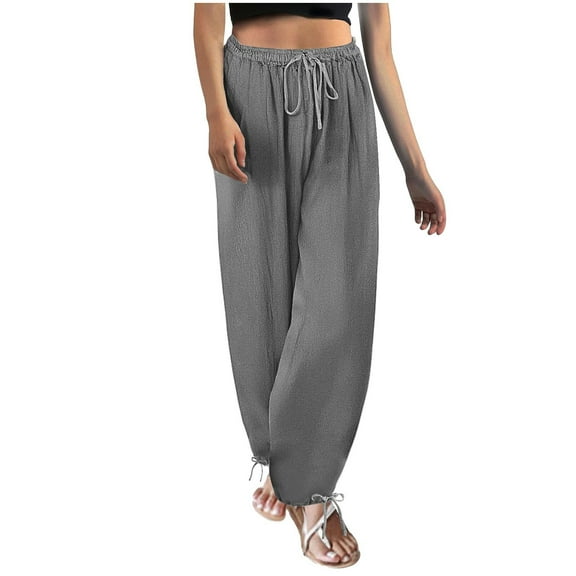 Cotton Linen Pants for Women Baggy Lightweight Cozy Pants Elastic Waist Casual Lounge Wide Leg Summer Harem Pants