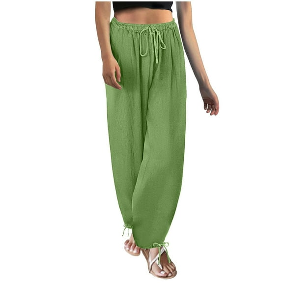 Cotton Linen Pants for Women Baggy Lightweight Cozy Pants Elastic Waist Casual Lounge Wide Leg Summer Harem Pants