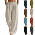 thumbnail image 1 of Cotton Linen Pants for Women Casual Boho Baggy Palazzo Pants Flowy Wide Leg Lounge BeachTrousers with Pockets, 1 of 5