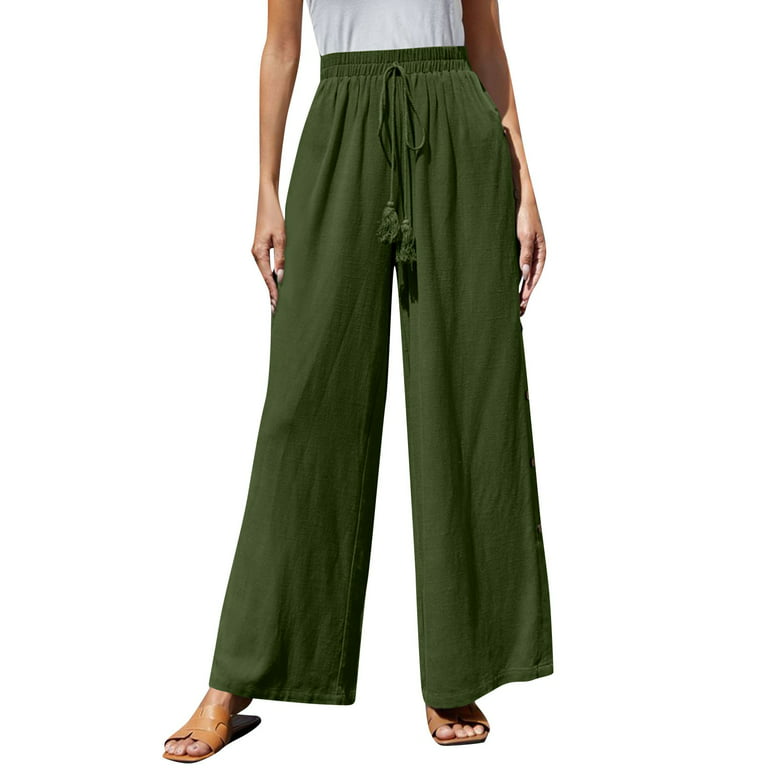  Yck-SAiWed Womens Cotton Linen Capri Pants 2023 Summer Fashion  Bohemian Beach Wide Leg Trousers Casual Print Cropped Pants Army Green :  Sports & Outdoors