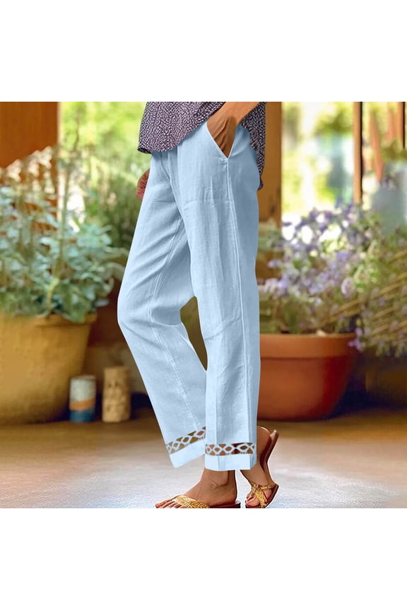 Cotton Linen Pants for Women Dressy Straight Wide Leg Lounge Pants Casual Lightweight Summer Gauze Beach Trousers, 2026 New Limited Time Offer