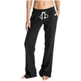 thumbnail image 1 of Cotton Linen Pants for Women Elastic Waist Drawstring Straight Leg Pants Casual Comfy Lounge Trousers with Pockets Black, 1 of 8