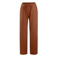 thumbnail image 1 of Cotton Linen Pants for Women Elastic Waist Drawstring Wide Leg Pants Casual Baggy Lounge Trousers with Pockets, 1 of 2