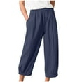 thumbnail image 1 of Cotton Linen Pants for Women Elastic Waisted Straight Wide Leg Trousers Summer Baggy Breathable Cropped Pants Slacks, 1 of 6