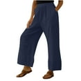 thumbnail image 1 of Cotton Linen Pants for Women Elastic Wasit Wide Leg Palazzo Lounge Pants Summer Casual Loose Trousers with Pockets, 1 of 8