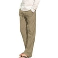 thumbnail image 1 of Cotton Linen Pants for Women Men Elastic Waist Drawstring Wide Leg Pants Casual Baggy Lounge Trousers with Pockets Khaki, 1 of 3