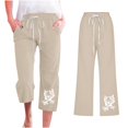 thumbnail image 1 of Cotton Linen Pants for Women Summer Lightweight Casual Loose Trousers Women's Palazzo Pants Plus Size Straight Leg Capris for Beach, Khaki&M, 1 of 4