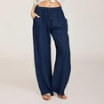 thumbnail image 1 of Cotton Linen Pants for Women Wide Leg Elastic Waist Full Length/Capri Drawstring Sweatpants Plus Size Workout Yoga Trousers with Pocket, 1 of 6