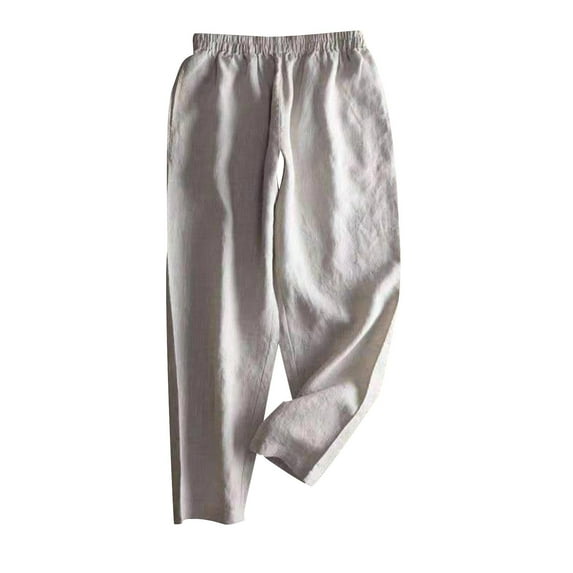 Cotton Linen Pants for Women - Women's Loose Fitting Leggings, High Waisted Straight Pants, Cotton and Linen Casual Pants Gray L