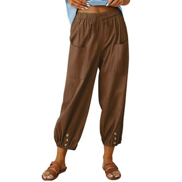 Cotton Linen Pants for Womens Summer Capris on Clearance Wide Leg Capri Pants Casual Beach Ankle Pants Pocket Cropped Trousers