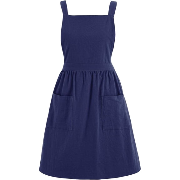 Cotton Linen Pinafore Apron Dress for Women with Pockets Cute Art Chef Aprons for Kitchen Baking Gardening Painting