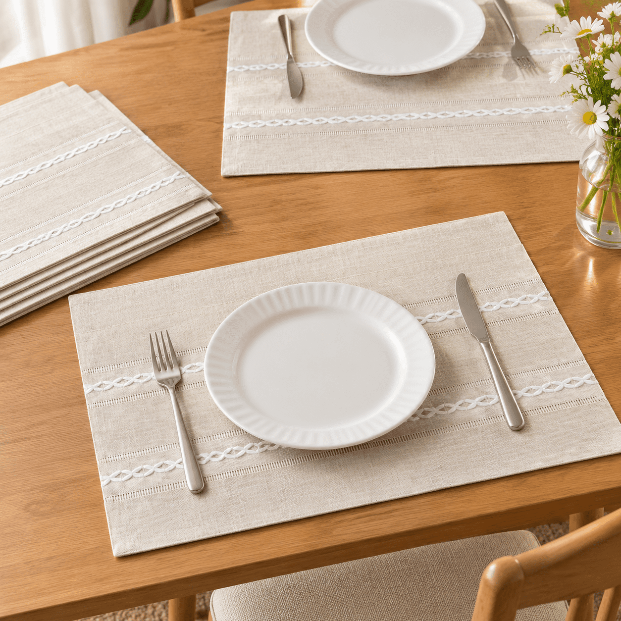 Cotton Linen Place Mats, Ivory Embroidered Placemats Set of 6 - Walmart.com