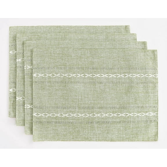 Cotton Linen Placemats, 12 x 18 Inch Set of 4 Fete Placemats ic Hemstitch Place Mats for Kitchen Table and Heat Resistant-Sage GreenPlacemats(Set of 4)