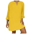 thumbnail image 1 of Cotton Linen Plus Size Dress Womens Loose Casual Long Sleeve V Neck T Shirt Short Dresses Fall Spring Sundress (4X-Large, Yellow), 1 of 4