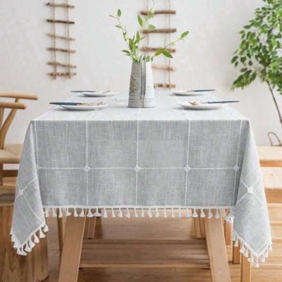 Cotton Linen Rectangular Tablecloth - Wrinkle Resistant Waterproof - hine Washable Table Cloth with Tassels for Kitchen Dining 55''x120'' 10-12 Seats Grey