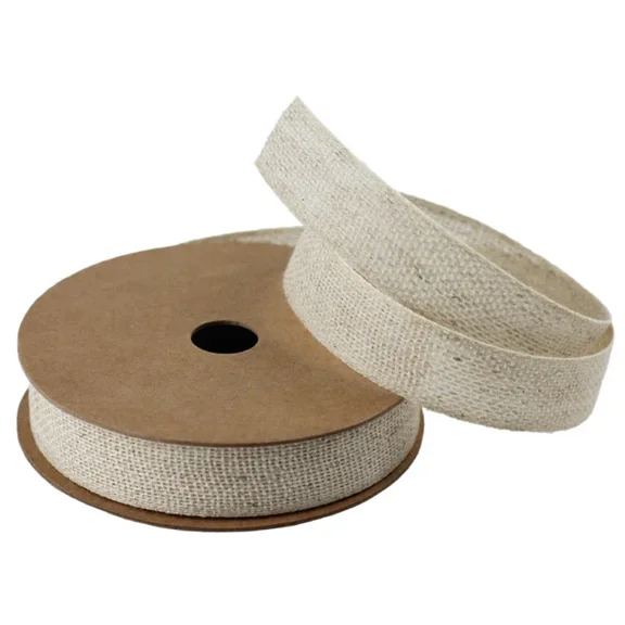 Burlap Fabrics Cotton Linen Ribbon Bleached White - 5/8 Inch Wide x 25 Yard Roll Natural Earthy Aesthetic