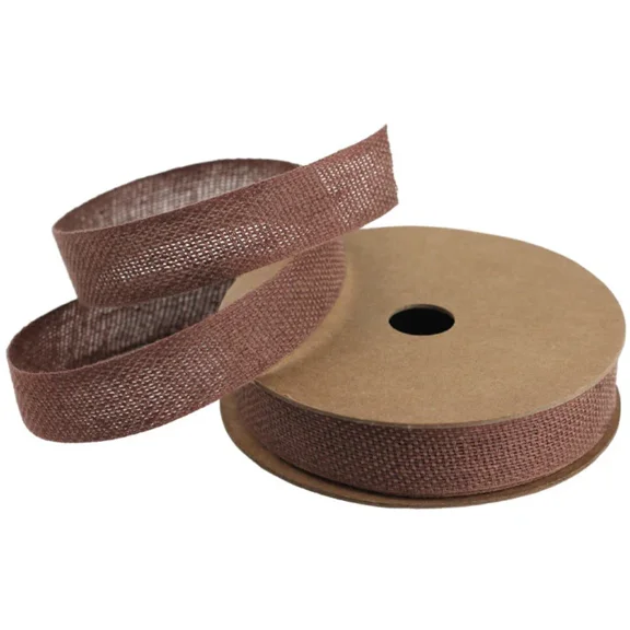 Burlap Fabrics Cotton Linen Ribbon Brown - 5/8 Inch Wide x 25 Yard Roll Natural Earthy Aesthetic