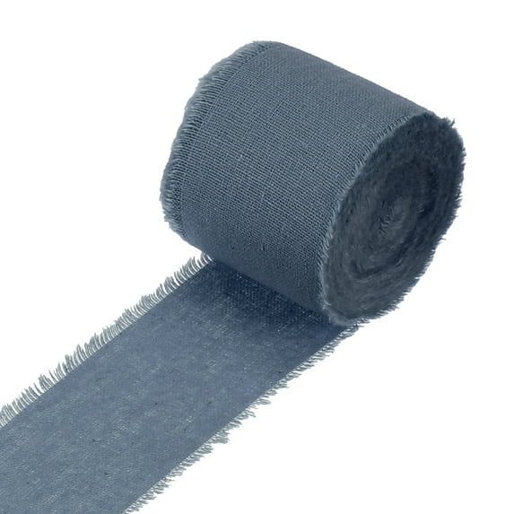 Uxcell Cotton Linen Ribbon Handmade Fringe Cotton Ribbon Frayed Fringe Fabric Ribbons for DIY Blue