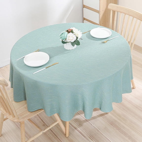 Cotton Linen Round Tablecloth, Farmhouse Solid Color Table Cloth Wrinkle-Proof Heavy Weight Table Cover for Dining Tabletop Decoration Party, Round - 70", Teal