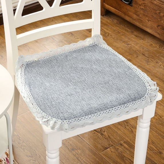 Cotton Linen Ruffles Chair Pads - Non-Slip, Soft, Breathable, Decorative Chair Pad for Home Kitchen, Dining, Office (15.7x15.7in)