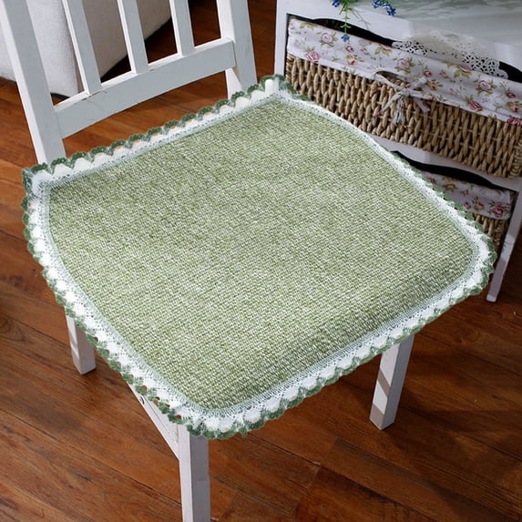 Cotton Linen Ruffles Chair Pads - Non-Slip, Soft, Breathable, Decorative Chair Pad for Home Kitchen, Dining, Office (15.7x15.7in)