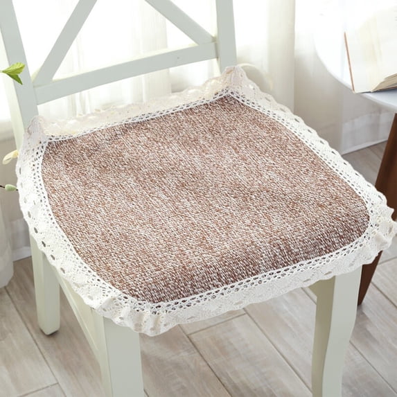 Cotton Linen Ruffles Chair Pads - Non-Slip, Soft, Breathable, Decorative Chair Pad for Home Kitchen, Dining, Office (15.7x15.7in)
