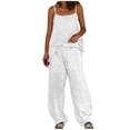 thumbnail image 1 of Cotton Linen Sets for Women Sleeveless Spaghetti Straps Tank Tops and Wide Leg Pants 2 Piece Outfit Loose Lounge Wear Matching Set Oversized Tracksuits Sportswear Plain Activewear, 1 of 5
