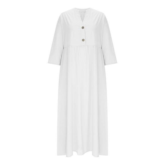 Cotton Linen Shirt Dress for Womens Button Down Maxi Blouse Dress Casual Loose Short Sleeve Dress