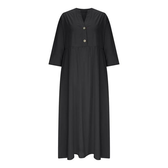 Cotton Linen Shirt Dress for Womens Button Down Maxi Blouse Dress Casual Loose Short Sleeve Dress