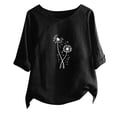 thumbnail image 1 of Cotton Linen Shirt for Women Dandelion Print Casual T-Shirt 3/4 Sleeve Jacquard Blouses Top Cozy Tunic Tops Breathy Durable Solid Color Tees, 1 of 3