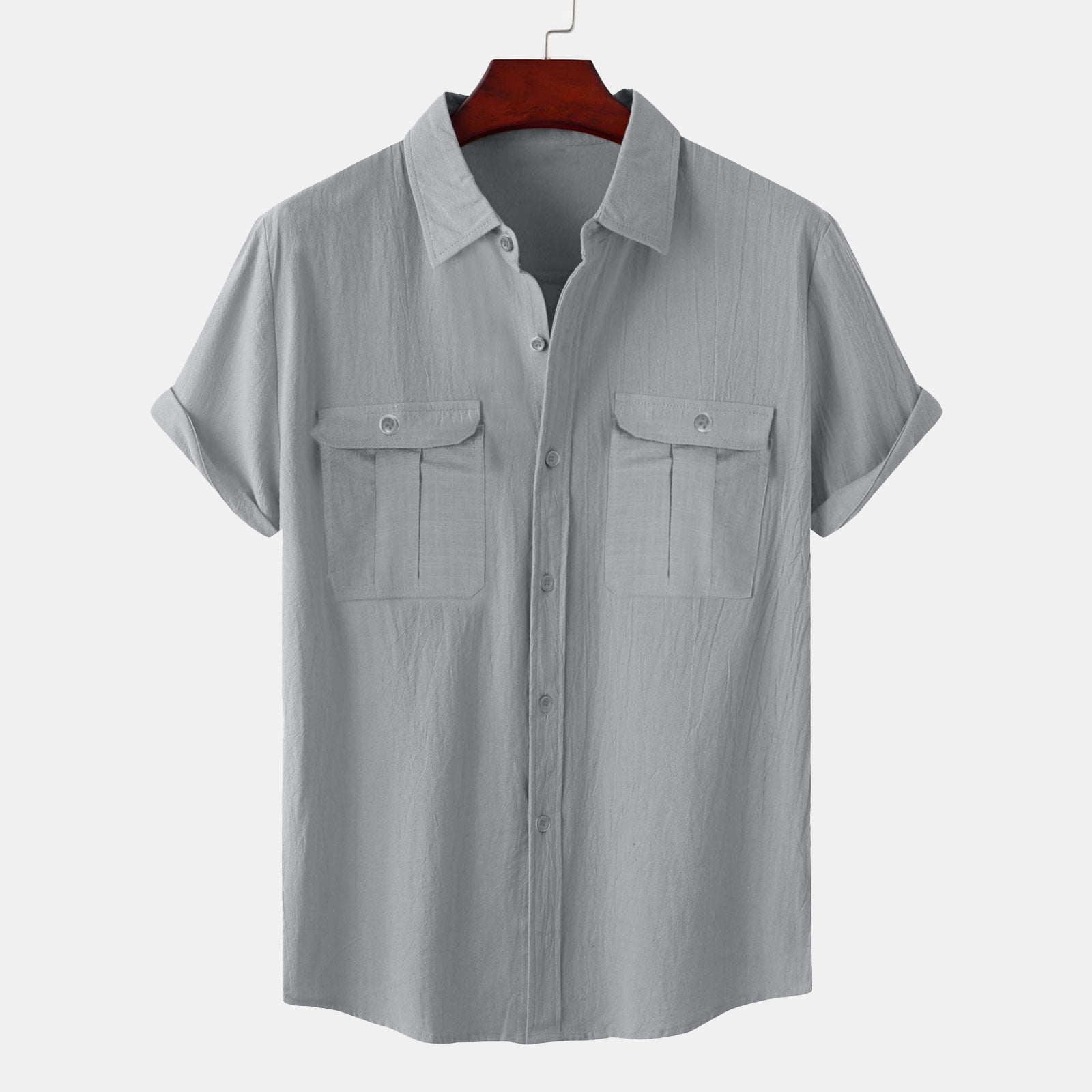 Sinpiling Cotton Linen Shirts for Men Big and Tall, Button-Up, Short ...