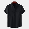thumbnail image 1 of Cotton Linen Shirts for Men Big & Tall 4X-5X with Pockets Plus Size Short Sleeve T-Shirts Button Up Collared Casual Solid Basic Comfort Tops, 1 of 9