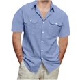 thumbnail image 1 of Cotton-Linen Shirts for Men with Pockets Big & Tall Short Sleeve T-Shirts M-5XL Plus Size Button-Down Collared Casual Solid Lightweight Tops, 1 of 8