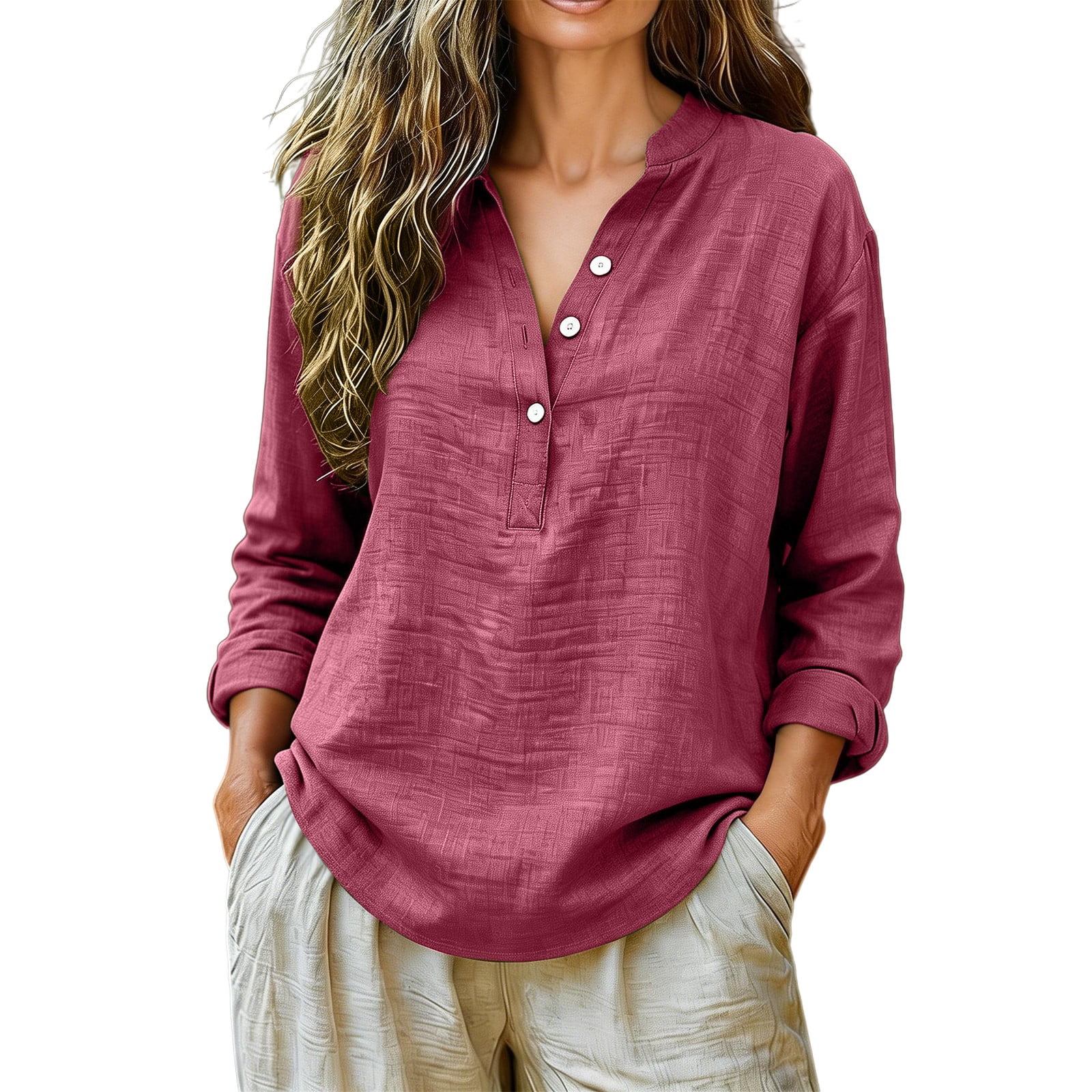 Cotton Linen Shirts Tops for Women Shirts for Women Button Down 3/4 ...