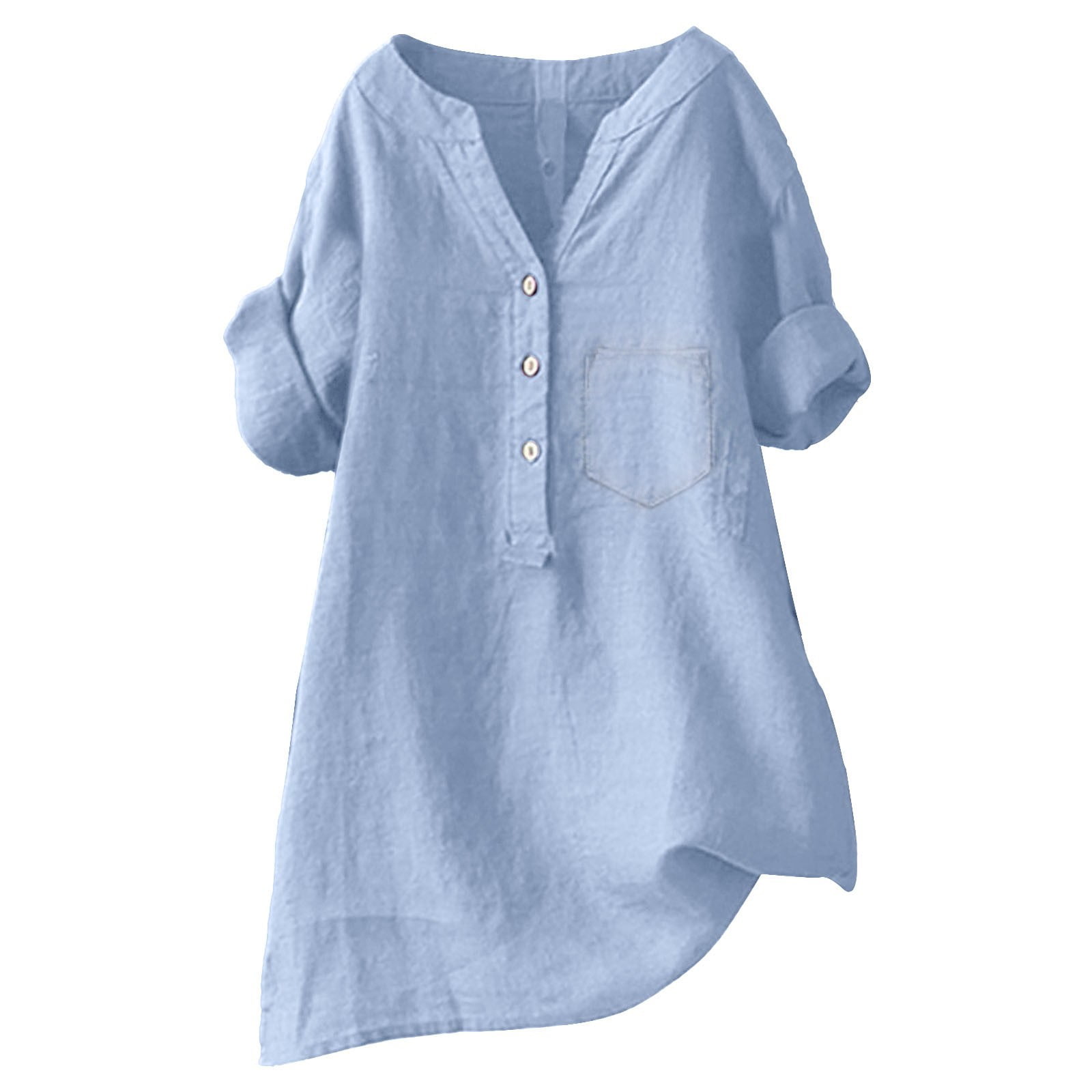 Cotton Linen Shirts for Women 3/4 Sleeve Office Work Tops Blouses Dress ...