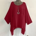 thumbnail image 1 of Cotton Linen Shirts For Women Beach Vacation Tshirts Womens Summer Tops Loose Fit Tee Shirt Women Solid Color Work Blouses Peasant Blouse Oversized Linen Shirts For Women Womens Gauze Tops Red 3XL, 1 of 9