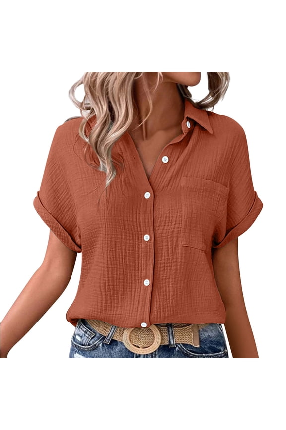 Cotton Linen Shirts For Women Gauze Shirts Beach Vacation Tshirts Loose Fit Tee Shirt Women Boho Peasant Gauze Blouses Gauze Tunic Tops For Women Gauze Shirts For Women Womens Summer Tops Brown L