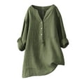 thumbnail image 1 of Cotton Linen Shirts For Women Gauze Tunic Tops For Women 3/4 Sleeve V Neck Shirts Gauze Shirts Peasant Blouse Summer Linen Tops Cotton Boho Tops Loose Fit Tee Shirt Women Womens Summer Tops JN L, 1 of 2