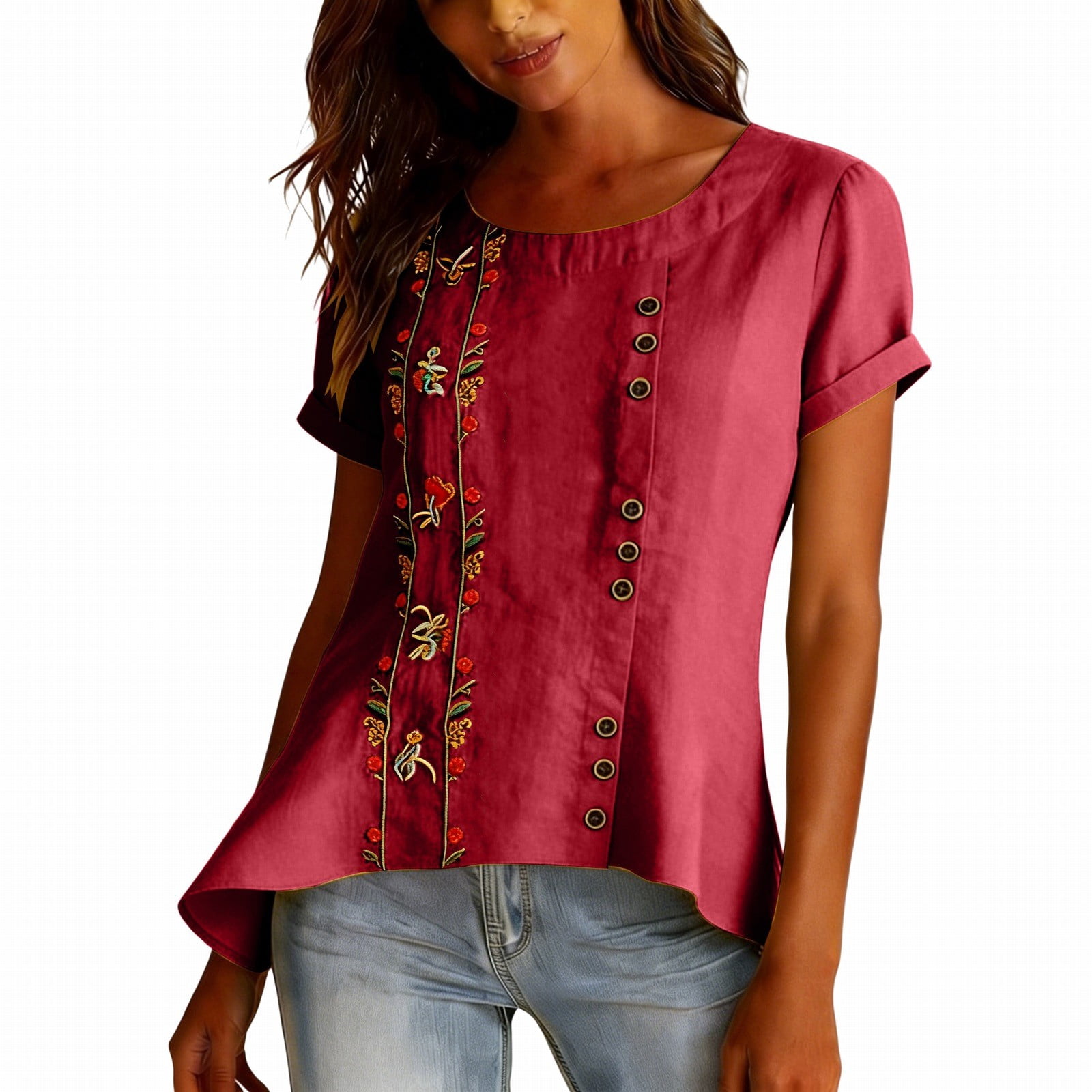 Cotton Linen Shirts For Women Peasant Tops For Women Flowy Bohemian ...