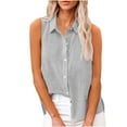 thumbnail image 1 of Cotton Linen Shirts for Women, Sleeveless Collared Tops, Dressy Casual Button up Blouses Work Shirts Casual Summer Tshirt High Neck Tank Tops for Lady 0 Gray XL, 1 of 7