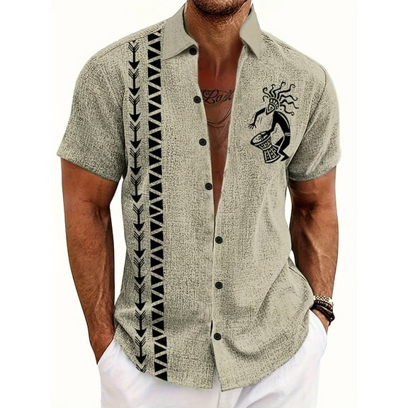 Cotton Linen Shirts for Men Casual Loose Shirts Lightweight Short Sleeve Button Down Beach Hawaiian Shirts Western Cowboy T-Shirt Beige 3XL