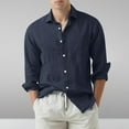 thumbnail image 1 of Cotton Linen Shirts for Men Long Sleeve Button Down Collar T Shirt Casual Solid Color Loose Lightweight Comfort Basic Lapel Tops T-Shirts, 1 of 6