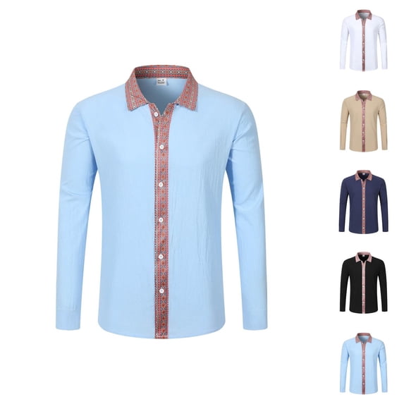 Cotton Linen Shirts for Men Long Sleeve Slim Fit Button Down Collared Business Casual Work Shirts Beach Shirt