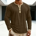 thumbnail image 1 of Cotton Linen Shirts for Men Oversized Button Placket Henleys Long Sleeve T Shirts Casual Solid Plus Size V Neck Button Loose Fits Summer Tee Shirt, 1 of 6