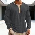 thumbnail image 1 of Cotton Linen Shirts for Men Summer Long Sleeve Button Henleys Tops Casual Solid Loose Fits Ligthweight Comfy T Shirt, 1 of 6