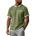 thumbnail image 1 of Cotton Linen Shirts for Men Short Sleeve Collarless Button Henley Shirt Casual Beach Oversized T-Shirts with Pockets,Army Green,S, 1 of 8