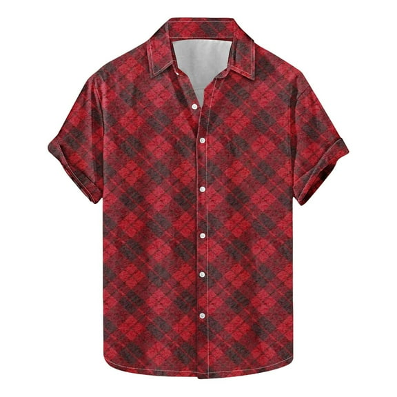 Cotton Linen Shirts for Men Short Sleeve Lapel Shirt Top Short Sleeve Lapel Top/shirt on Clearance Red, 5XL