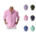 thumbnail image 1 of Cotton Linen Shirts for Men Spring Summer Lightweight Long Sleeve Band Collar Relaxed Fit Work Shirts Beach Shirt, 1 of 6