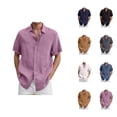 thumbnail image 1 of Cotton Linen Shirts for Men Summer Casual Short Sleeve Lightweight Button Down Collared Dress Shirt Workwear, 1 of 6